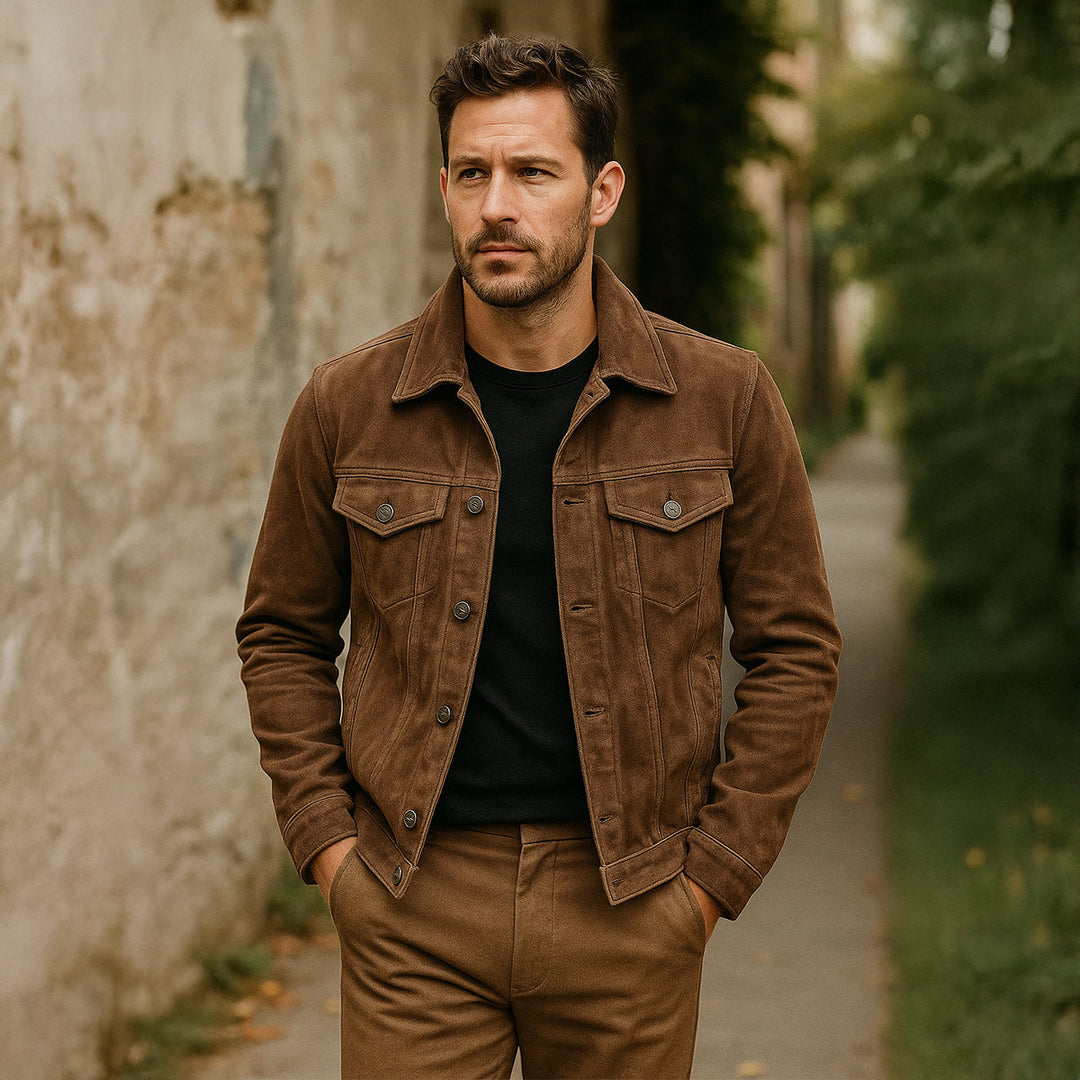 Mens Trucker Jacket Textured Suede Material