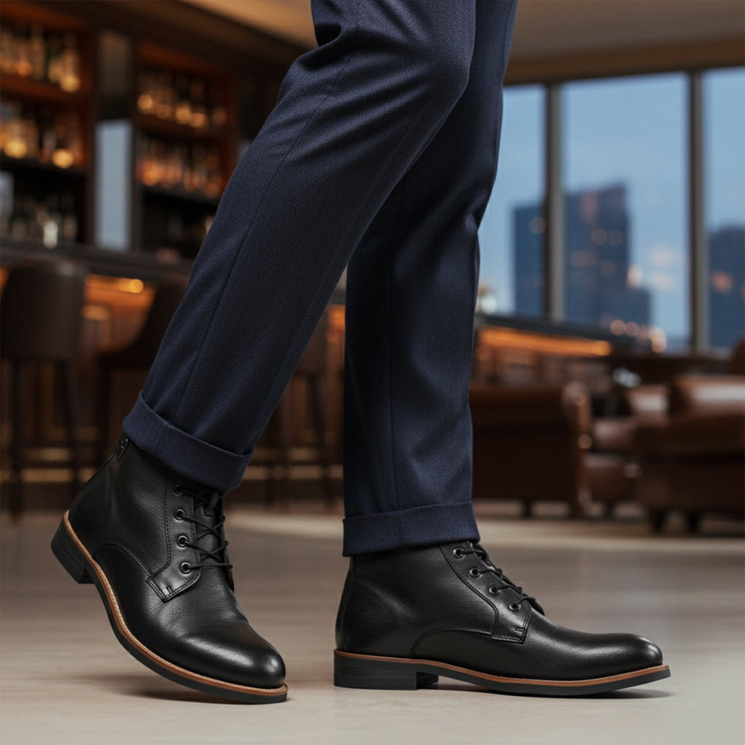 Mens Leather Ankle Boots Lace-Up Vintage Style