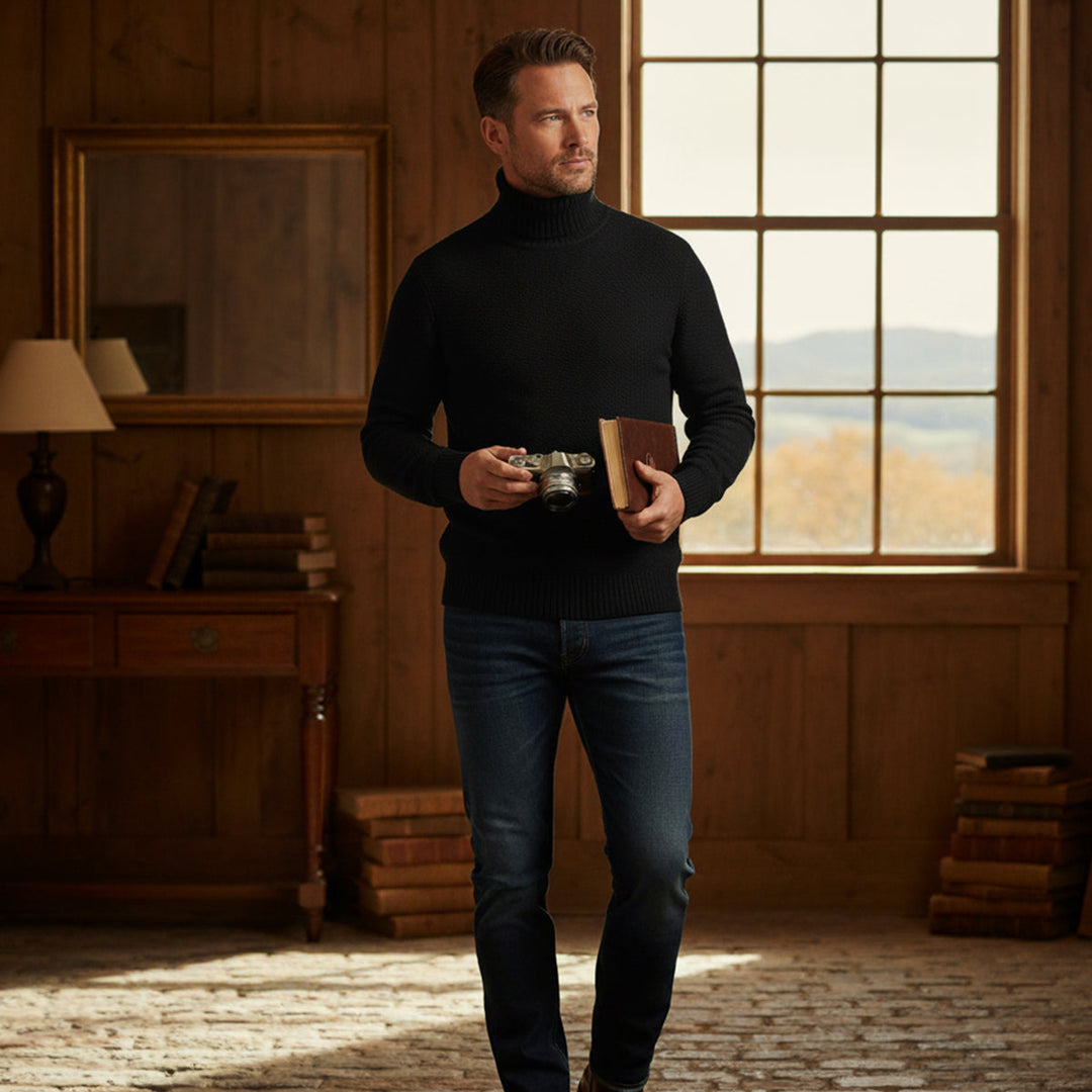 Mens Merino Wool Turtleneck Sweater Slim Fit