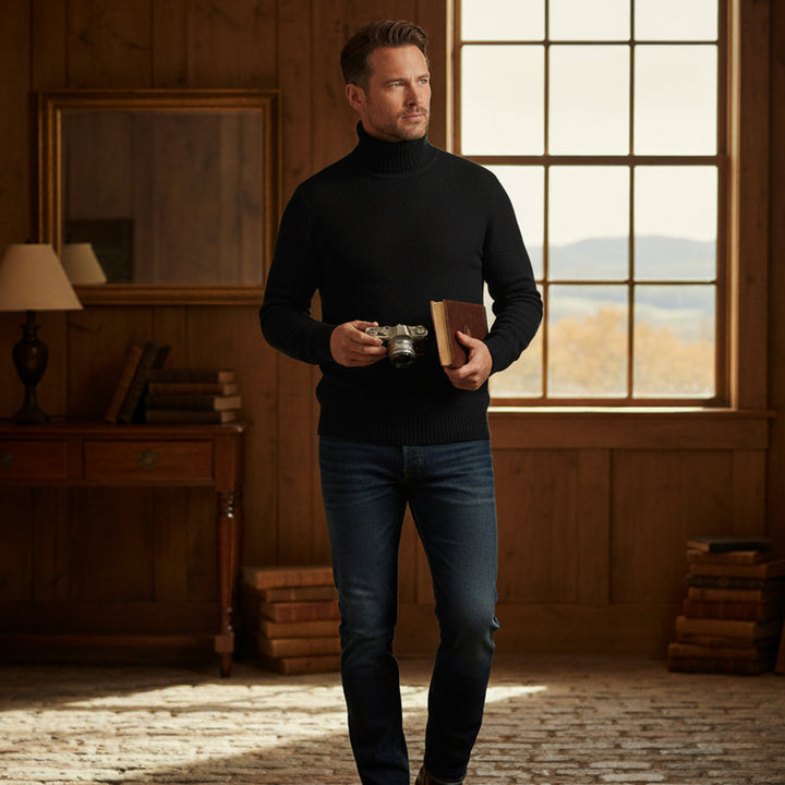Mens Merino Wool Turtleneck Sweater Slim Fit