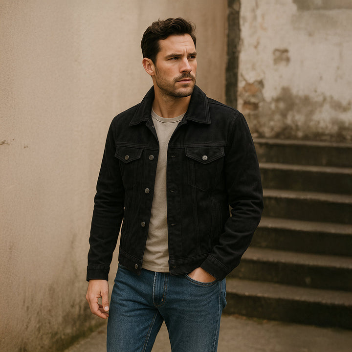 Mens Trucker Jacket Textured Suede Material