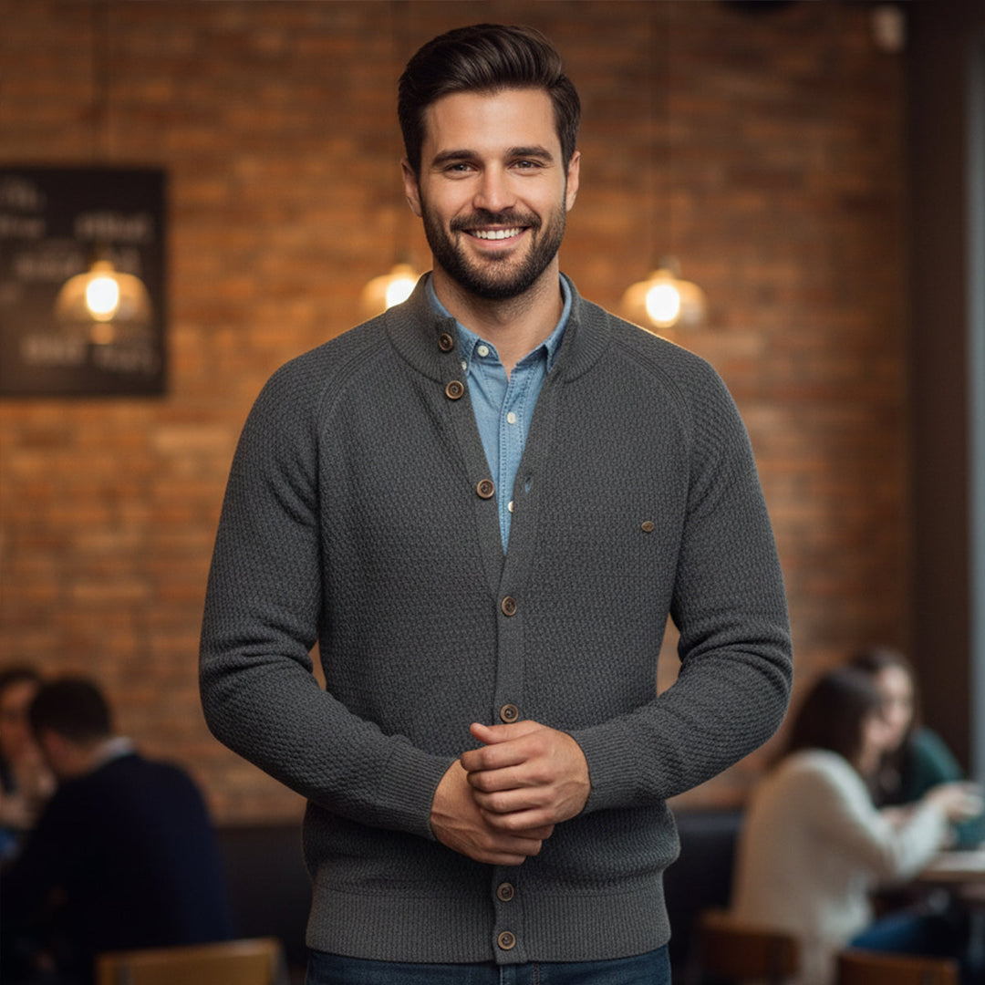 Mens Casual Knitted Cardigan Button-Up Style
