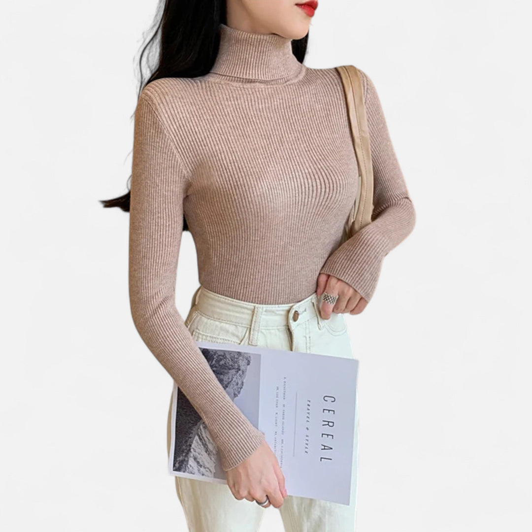 Womens Ribbed Knit Sweater Turtleneck Slim Fit