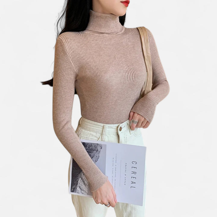 Womens Ribbed Knit Sweater Turtleneck Slim Fit