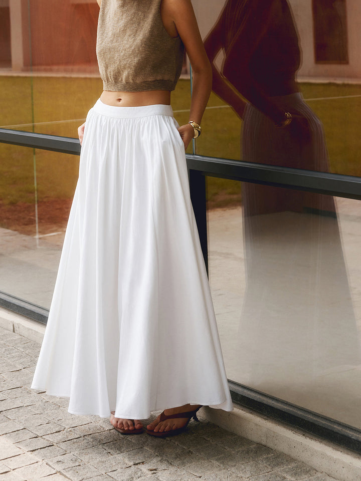 Womens Boho Maxi Skirt Set High Waist Pleated A-Line