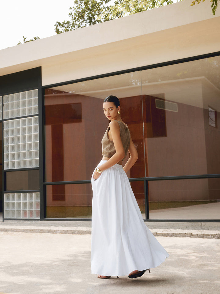 Womens Boho Maxi Skirt Set High Waist Pleated A-Line