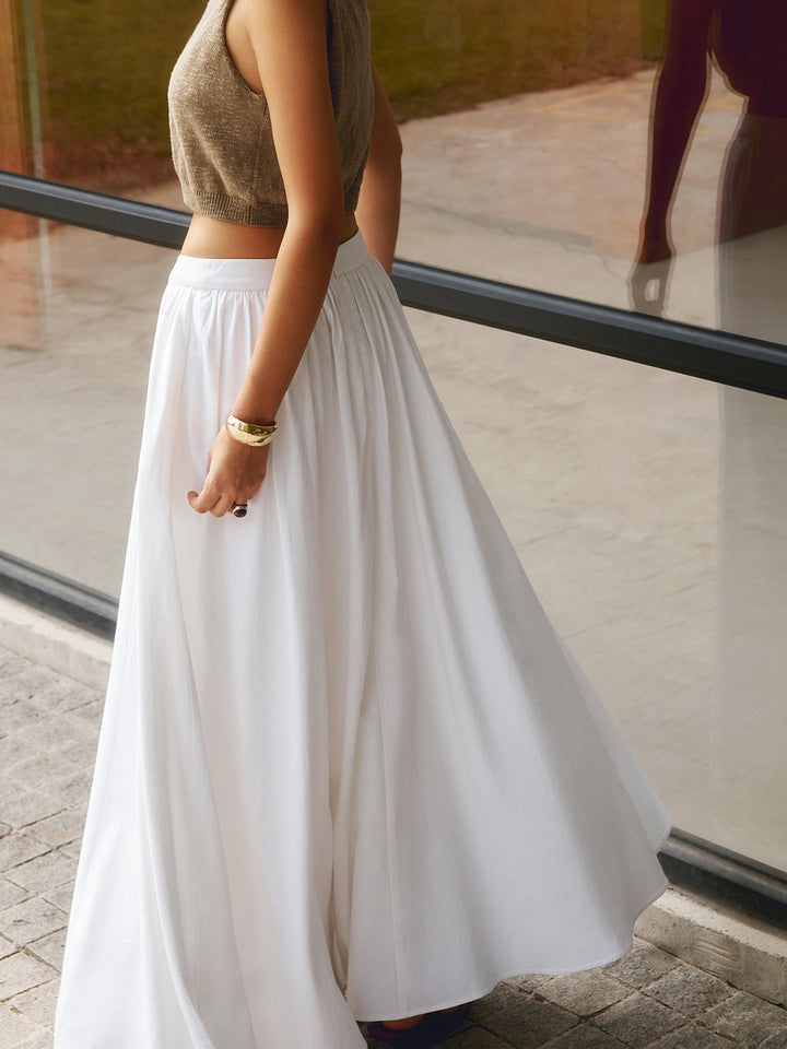 Womens Boho Maxi Skirt Set High Waist Pleated A-Line