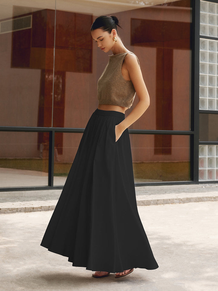 Womens Boho Maxi Skirt Set High Waist Pleated A-Line
