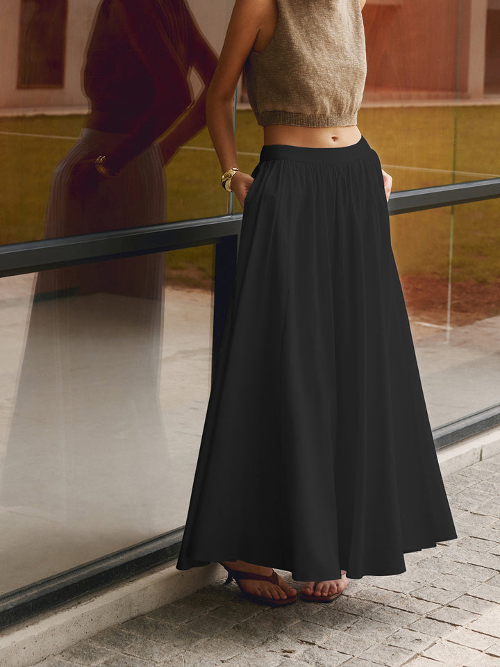 Womens Boho Maxi Skirt Set High Waist Pleated A-Line