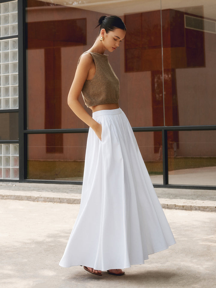 Womens Boho Maxi Skirt Set High Waist Pleated A-Line - BritishMode