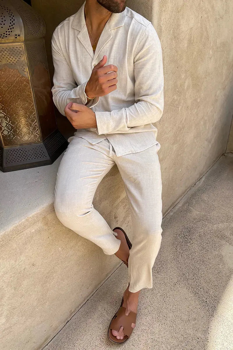 Mens Linen Shirt and Pants Set Relaxed Fit