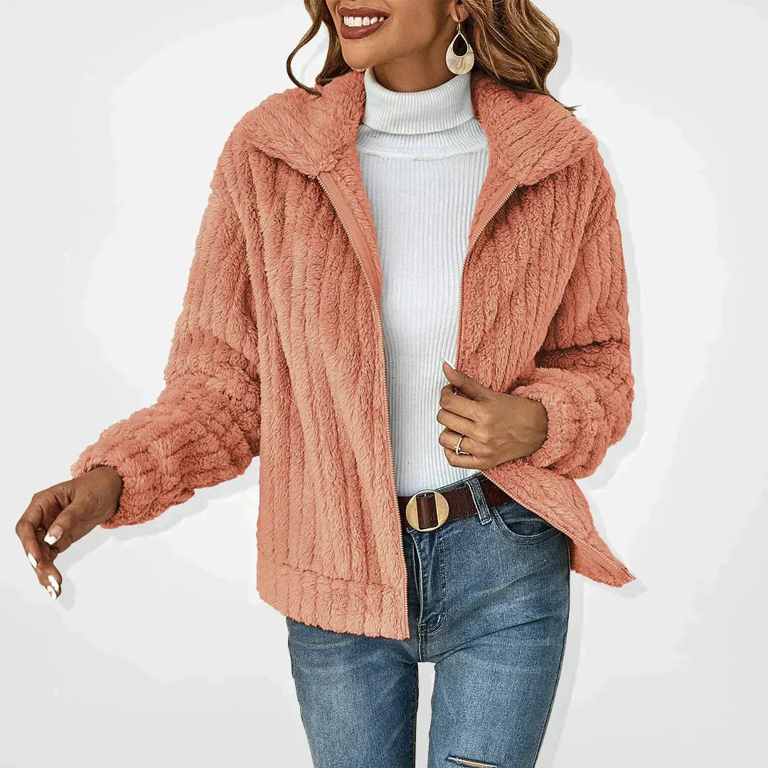 Womens Teddy Fleece Cardigan Plush Zip-Up Cozy Fit