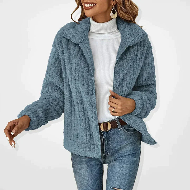 Womens Teddy Fleece Cardigan Plush Zip-Up Cozy Fit