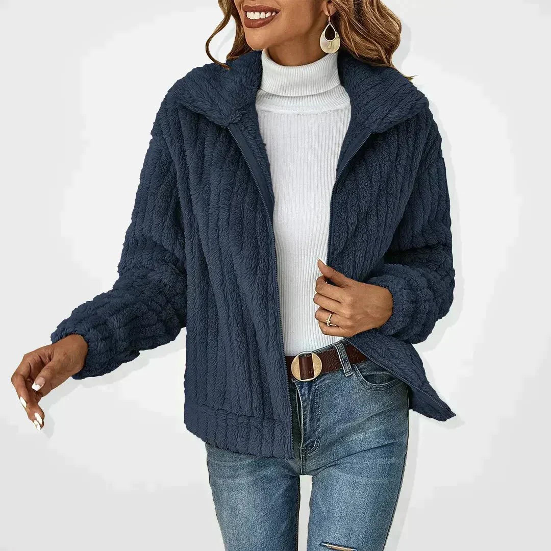 Womens Teddy Fleece Cardigan Plush Zip-Up Cozy Fit