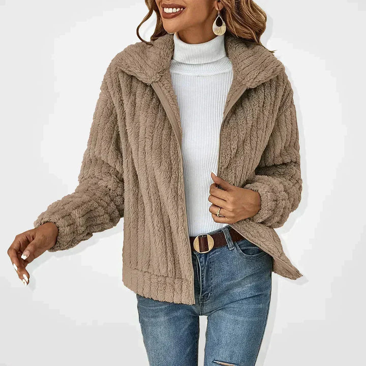 Womens Teddy Fleece Cardigan Plush Zip-Up Cozy Fit