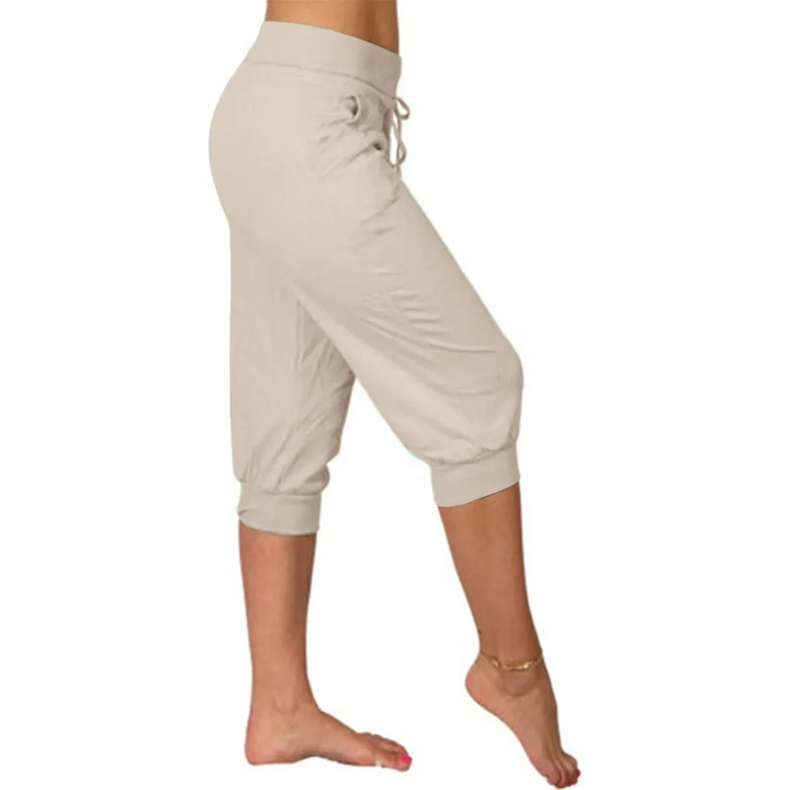 Womens Capri Trousers with Drawstring Waist Relaxed Fit