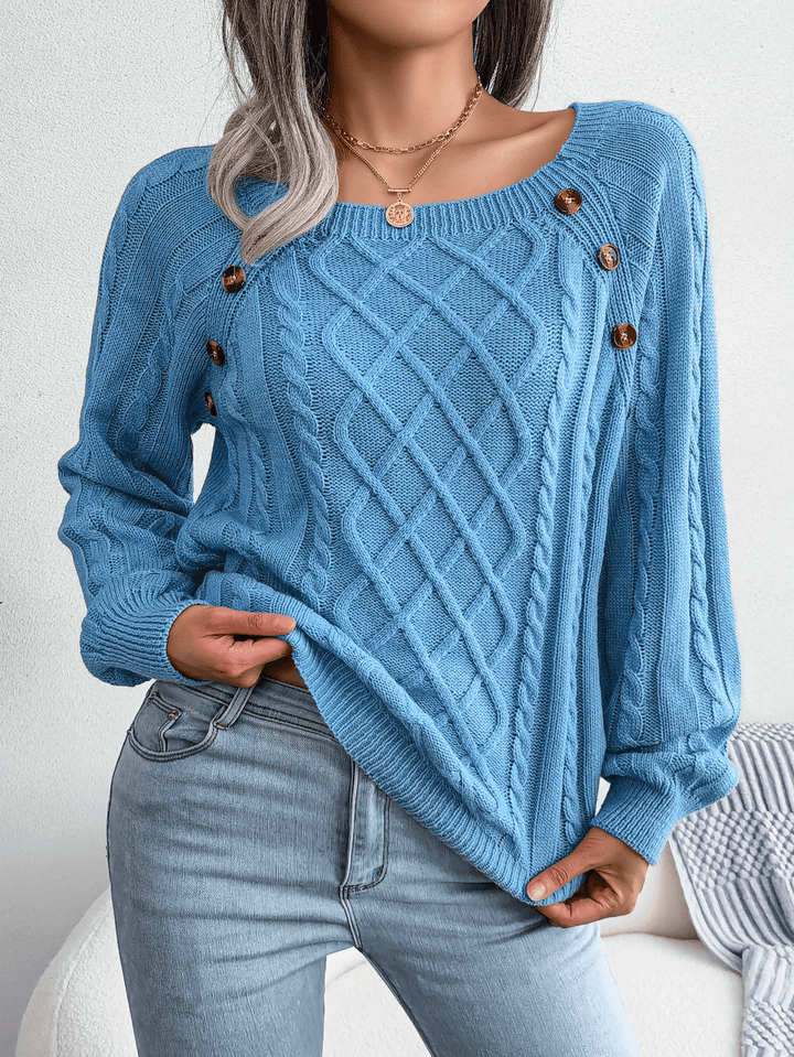 Womens Cable Knit Sweater Wool Blend Button Detail