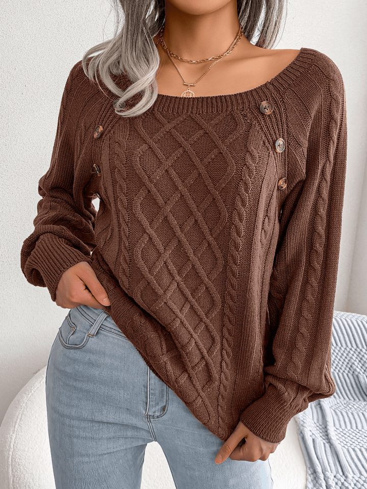 Womens Cable Knit Sweater Wool Blend Button Detail