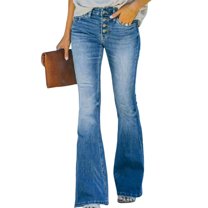 Womens High Waist Flared Jeans with Button Fly Closure