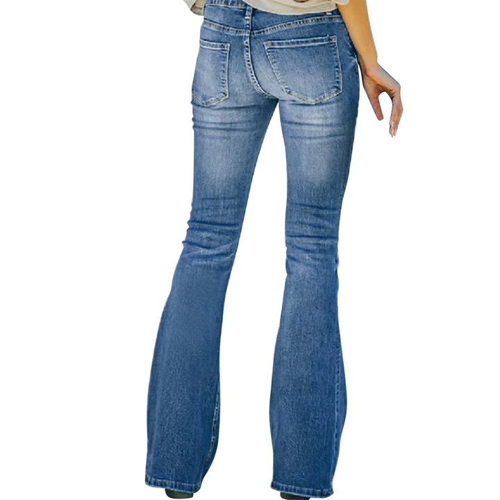 Womens High Waist Flared Jeans with Button Fly Closure