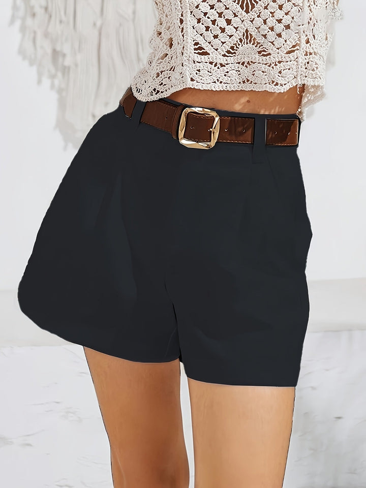 Womens High Waist Pleated Shorts with Belted Waist