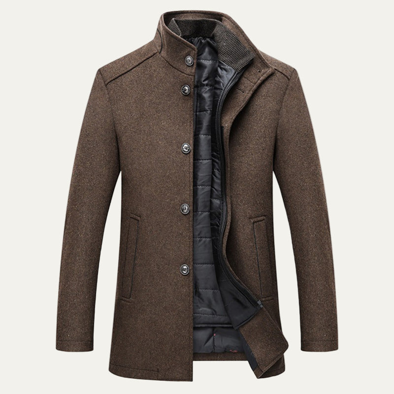 Mens Single-Breasted Topcoat Quilted Inner Layer Classic Fit - BritishMode