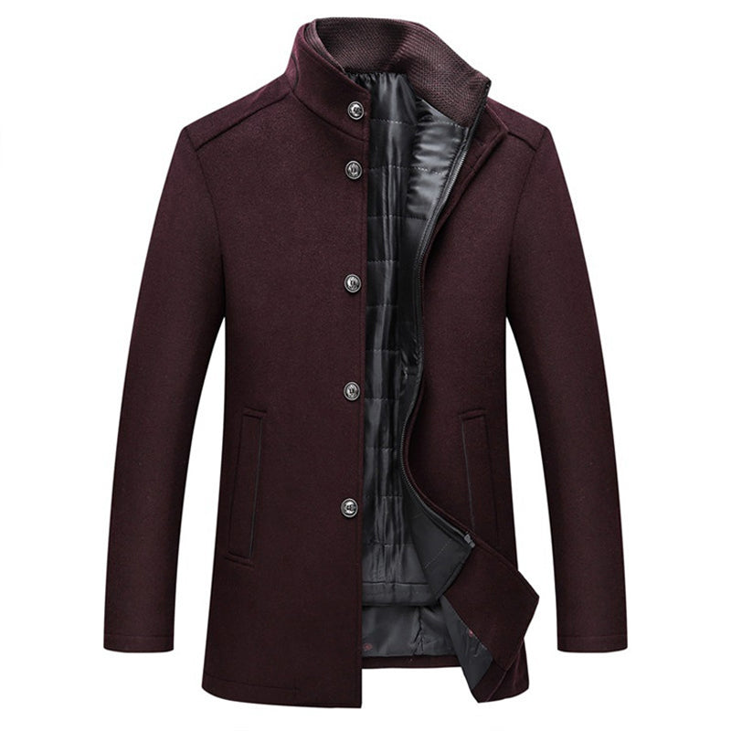 Mens Wool Coat Windproof Classic Fit