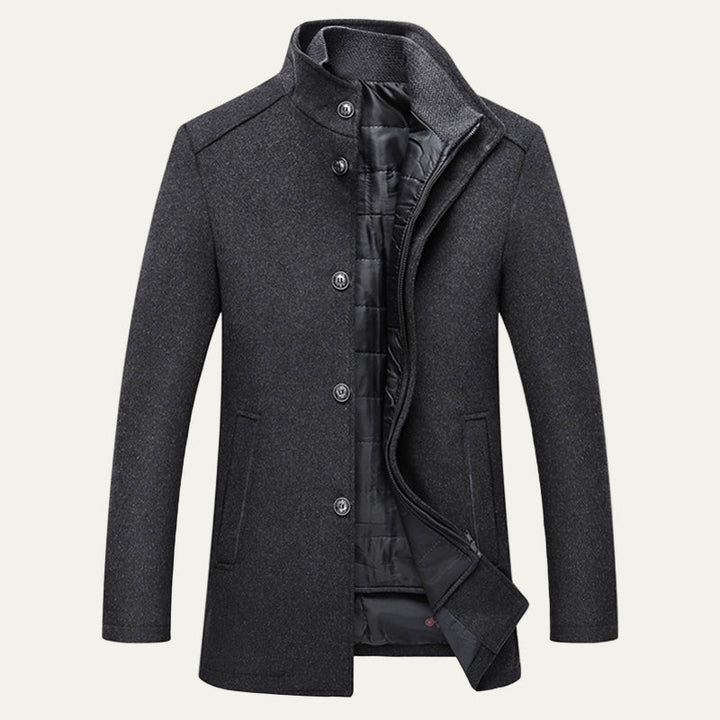 Mens Single-Breasted Topcoat Quilted Inner Layer Classic Fit