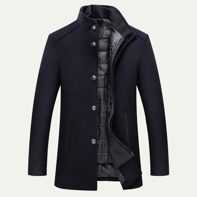 Mens Single-Breasted Topcoat Quilted Inner Layer Classic Fit