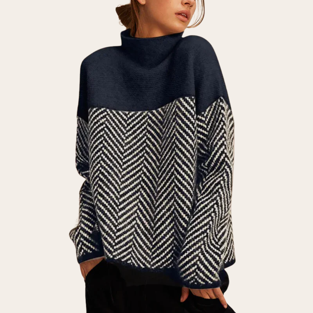 Womens Chevron Knit Sweater Two-Tone Pattern