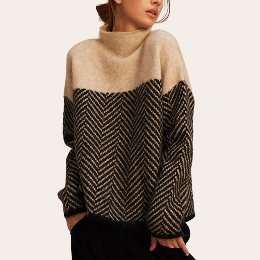 Womens Chevron Knit Sweater Two-Tone Pattern