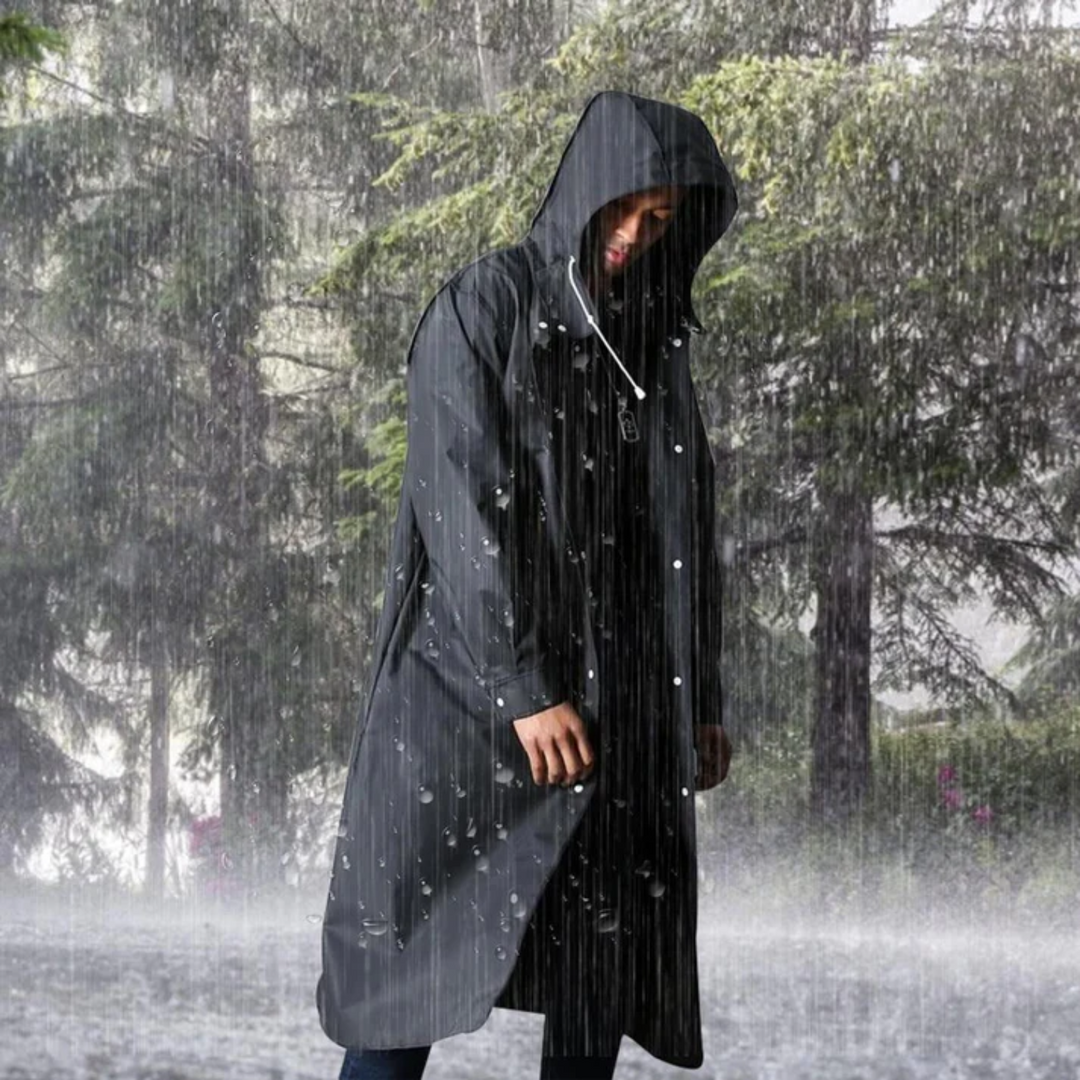 Mens Long Waterproof Raincoat with Hood