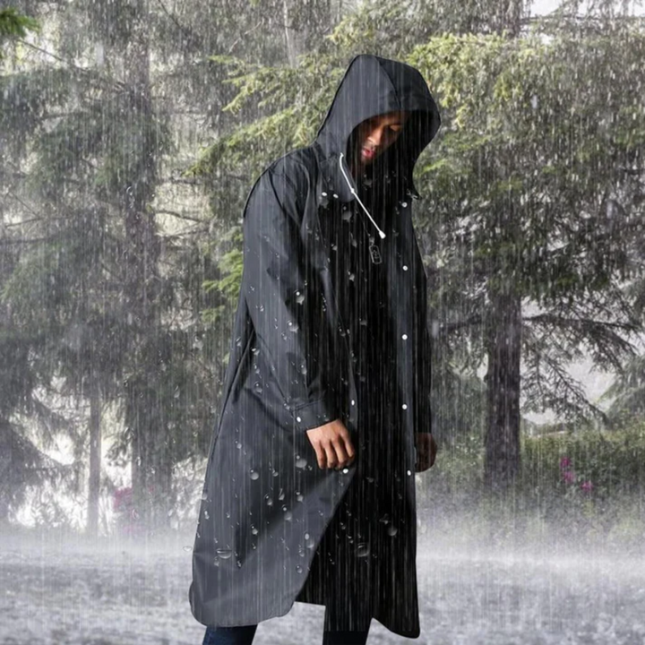 Mens Long Waterproof Raincoat with Hood