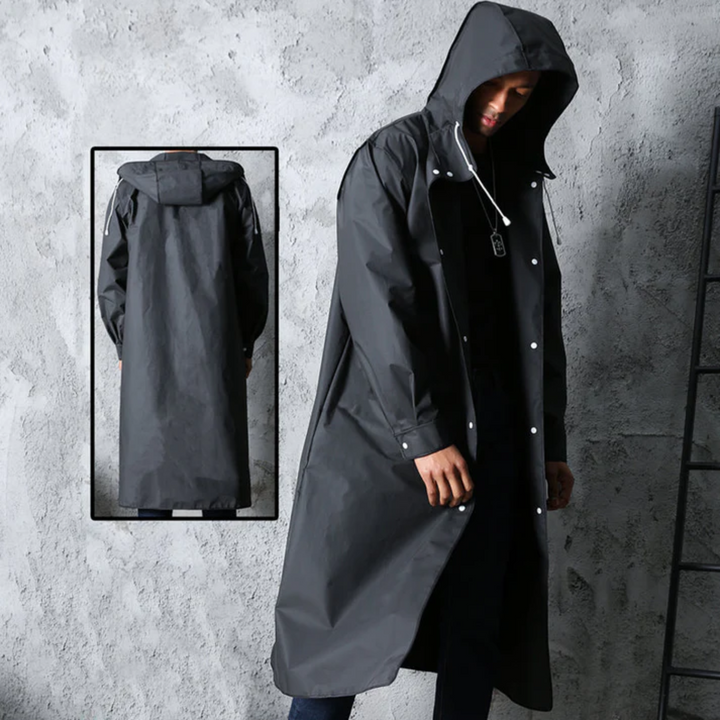 Mens Long Waterproof Raincoat with Hood