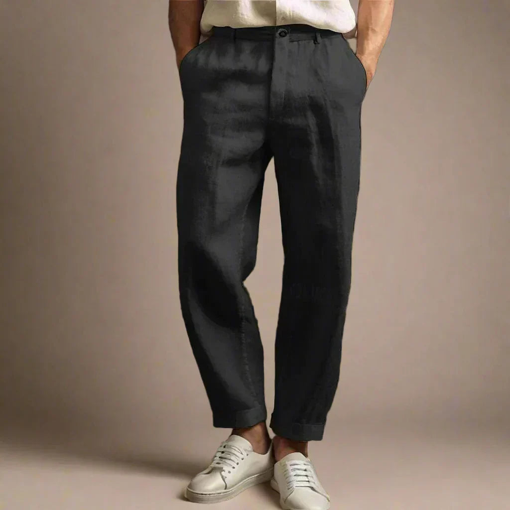 Mens Casual Linen Look Trousers Relaxed Breathable Fit
