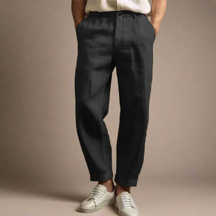 Mens Casual Linen Look Trousers Relaxed Breathable Fit
