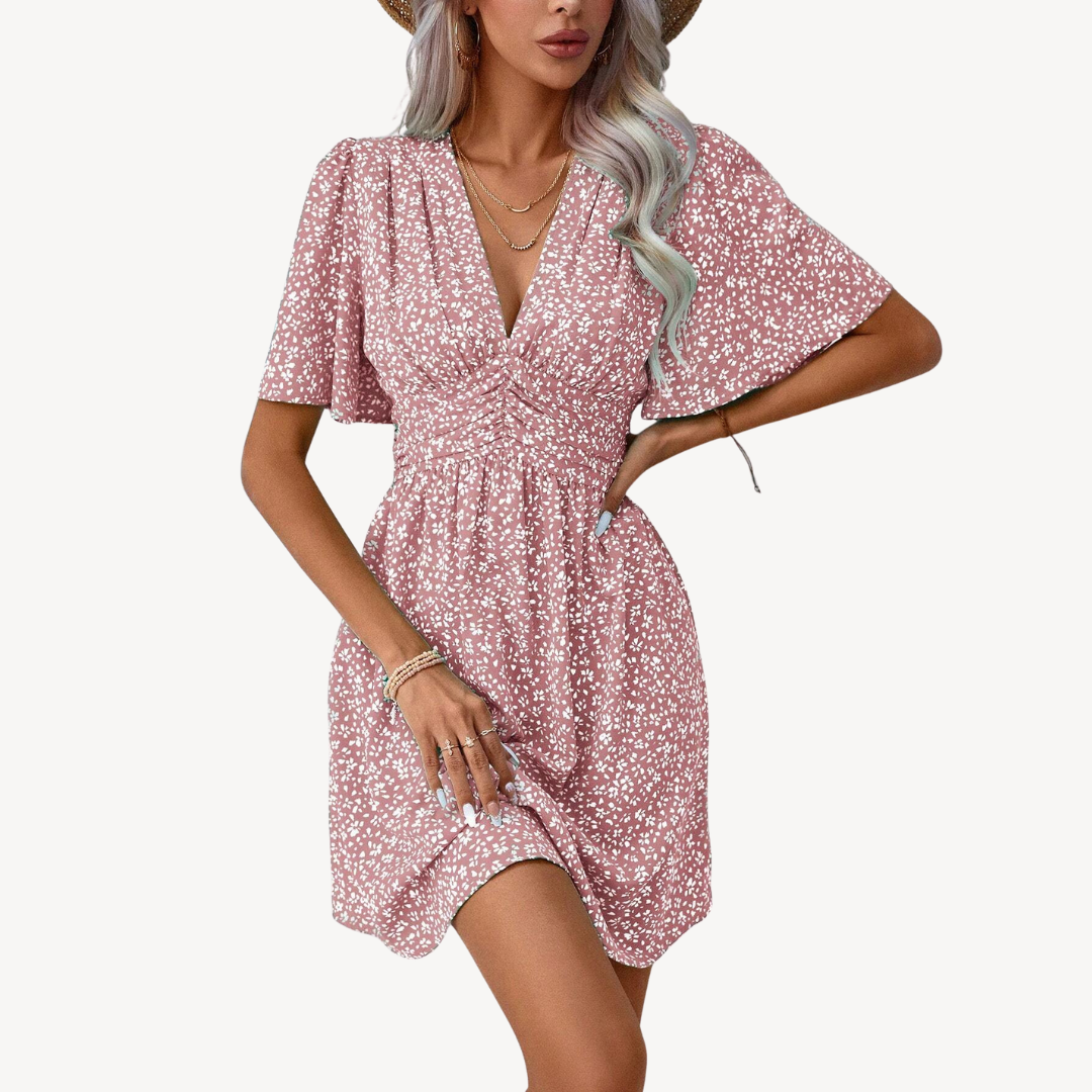 Womens Summer Dress V-Neck Short Sleeve Casual