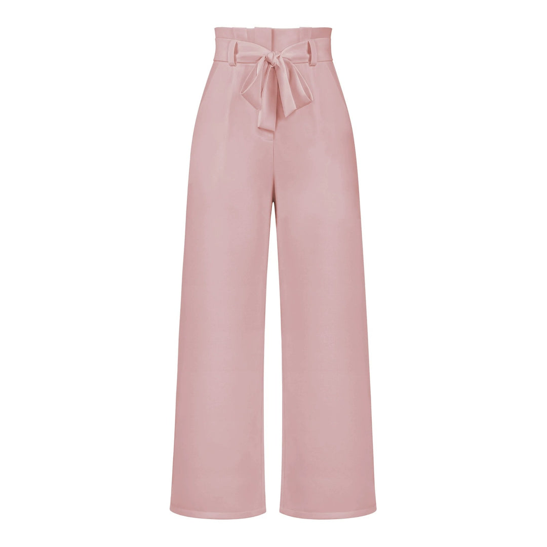 Womens High-Waisted Trousers with Tie Waist Relaxed Fit