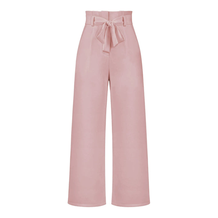 Womens High-Waisted Trousers with Tie Waist Relaxed Fit