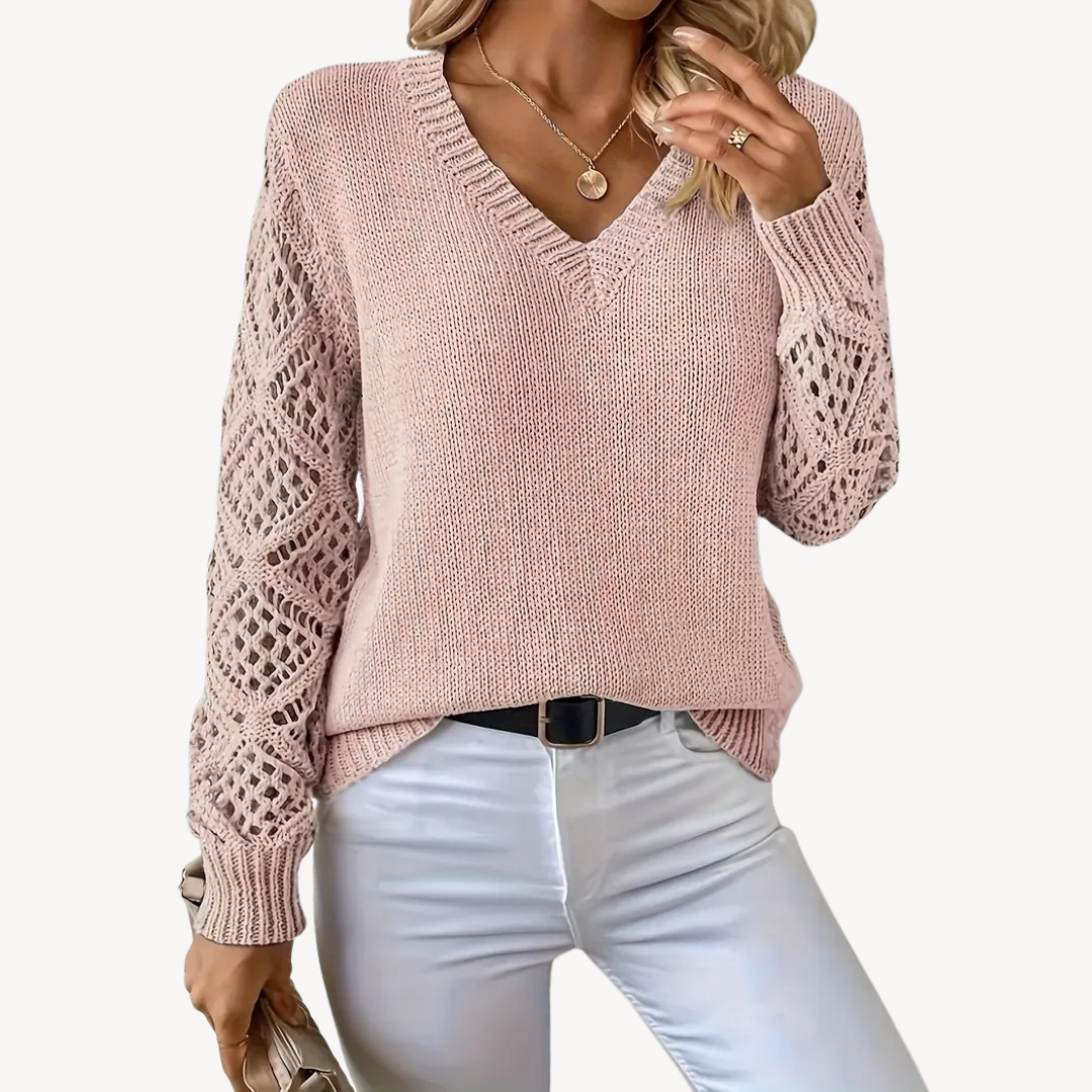 Womens Crochet Sweater V-Neck Knit