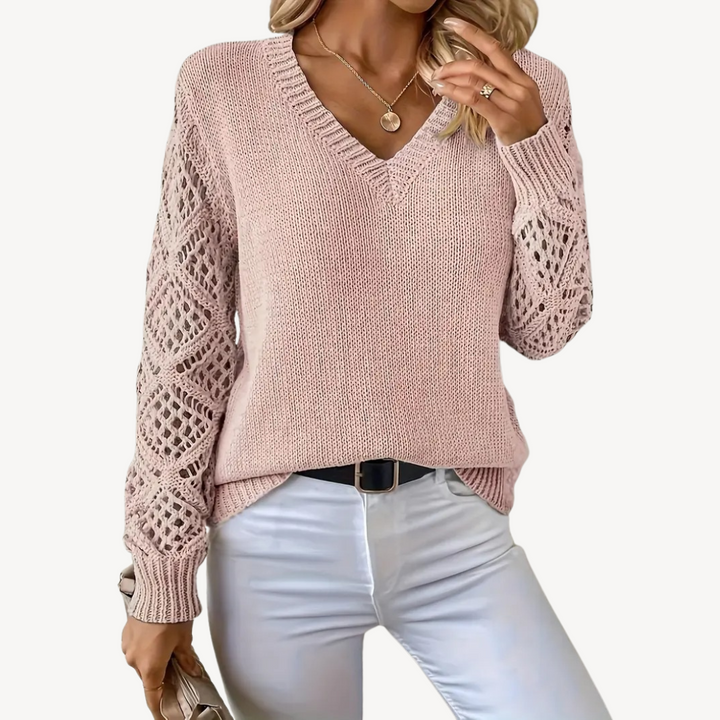 Womens Crochet Sweater V-Neck Knit
