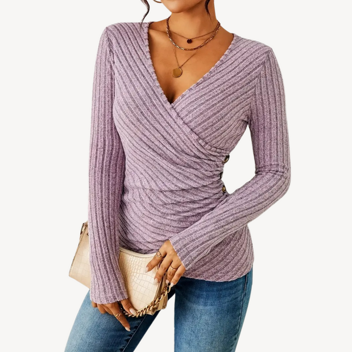 Womens Ribbed V-Neck Top Short Sleeve