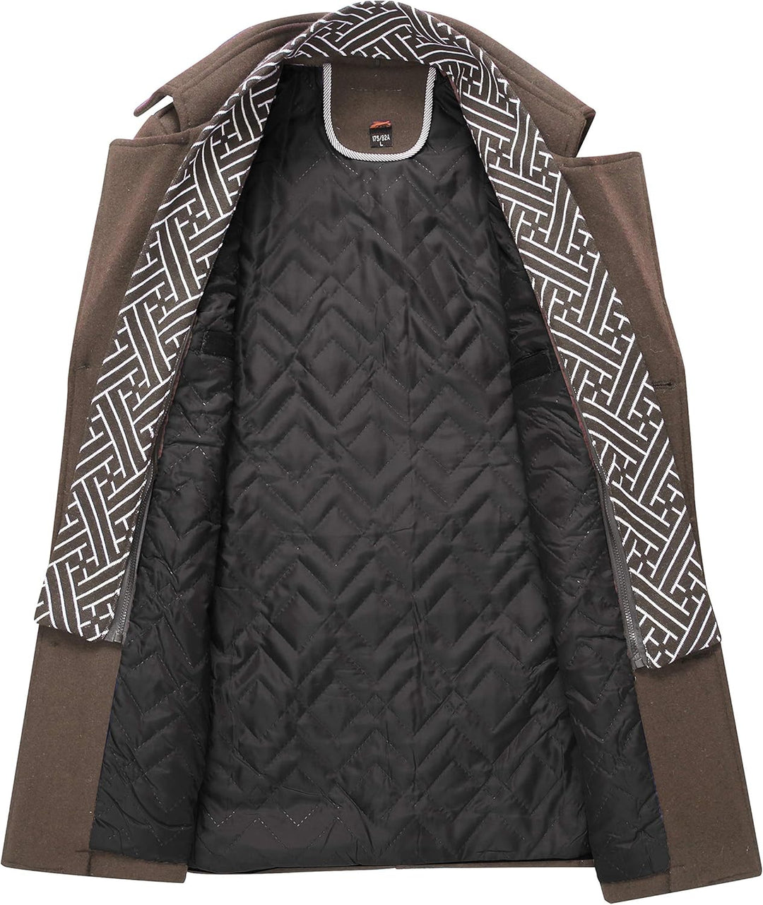 Mens Wool Blend Peacoat Quilted Lining Hidden Bib