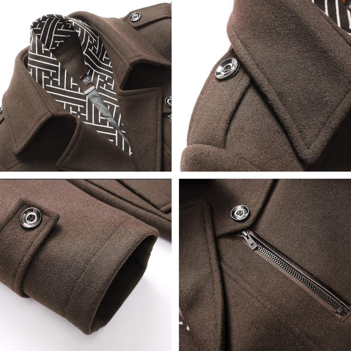 Mens Wool Blend Peacoat Quilted Lining Hidden Bib