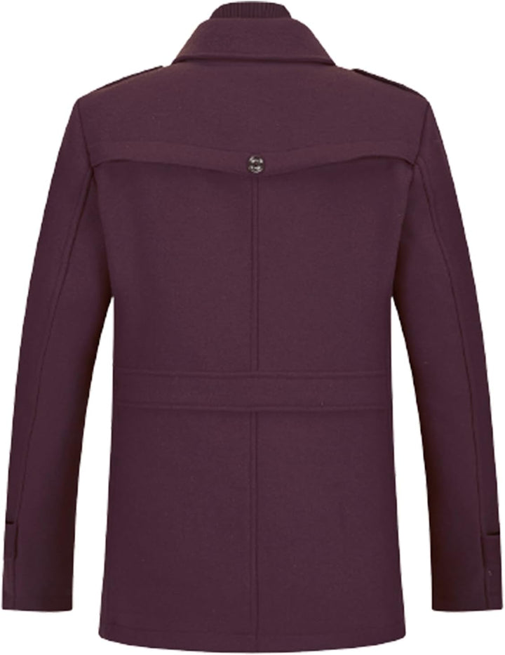 Mens Wool Blend Peacoat Quilted Lining Hidden Bib