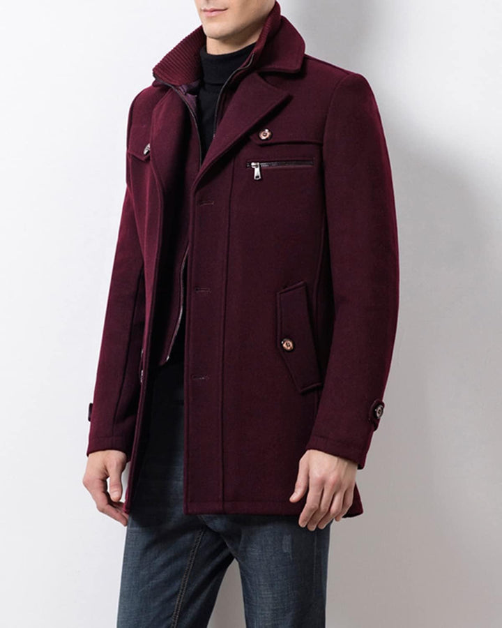 Mens Wool Blend Peacoat Quilted Lining Hidden Bib