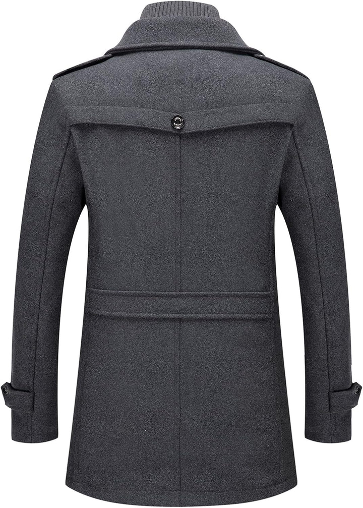 Mens Wool Blend Peacoat Quilted Lining Hidden Bib