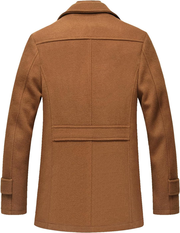 Mens Wool Blend Peacoat Quilted Lining Hidden Bib