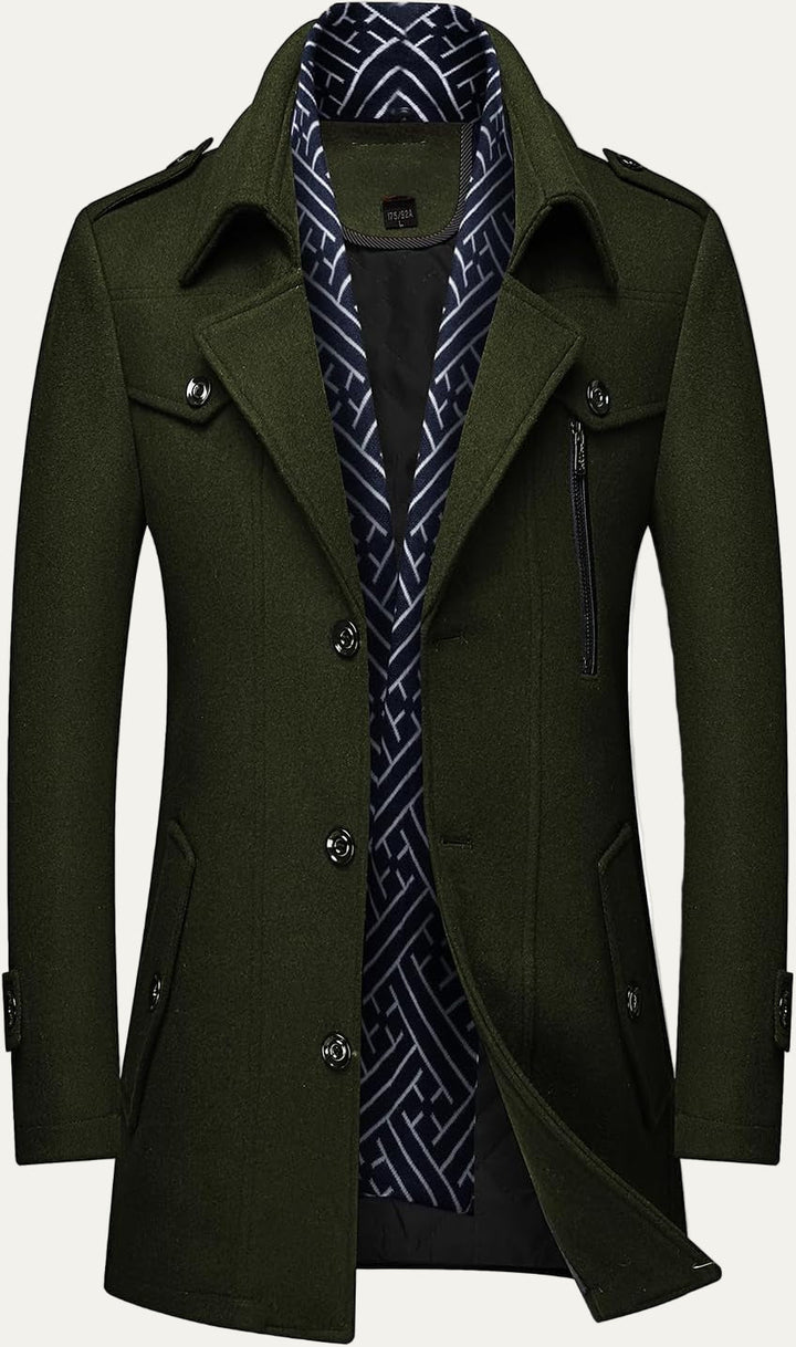 Mens Wool Blend Peacoat Quilted Lining Hidden Bib