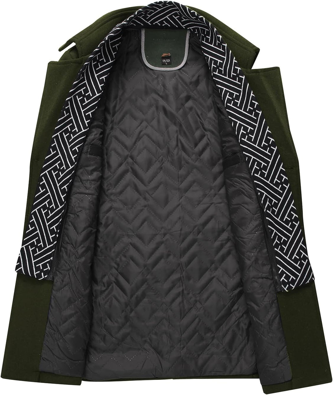 Mens Wool Blend Peacoat Quilted Lining Hidden Bib